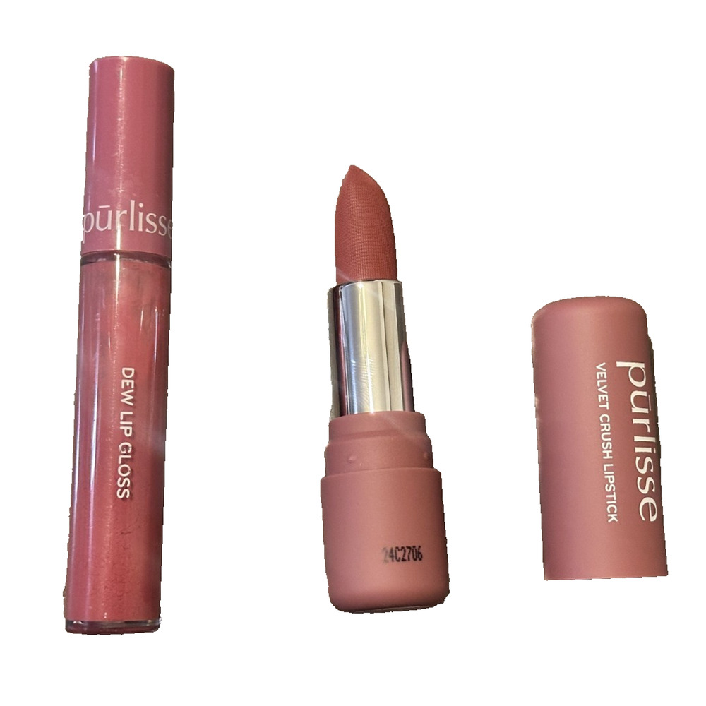 Purlisse Lip Kit Duo Mauve Berry 2-in-1 Lipstick & Lip Gloss (New Without Box)